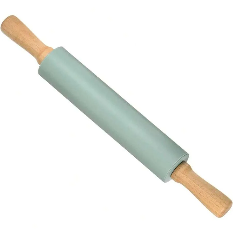 Non-Stick Silicone Rolling Pin Wooden Handle Pastry Dough Flour Roller Kitchen Cooking Baking Tool For Pasta Cookie Dough - Blue - View 1