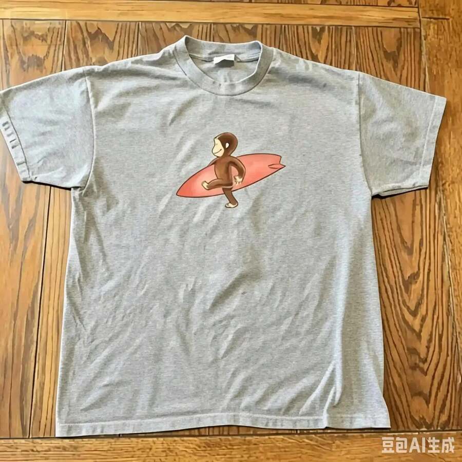 2026 Summer New Arrival [100% Cotton][Graphic Tee] Surfing Graphic T-Shirt – Tee, Cute Cartoon Monkey Shirt, Unisex Casual Streetwear Top,T-Shirt - 灰色 - 查看 1