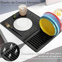 Tapete de Silicona para Secar Platos, Escurridor de Trastes para Cocina, Tapete de Secado para Encimera de Cocina, 48.5CM x 33.5CM Antideslizante Estera de Secado, Encimera, Fregadero - negro - Ver 2
