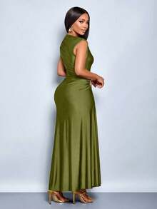 Women Midi Dresses - Army Green - View 4
