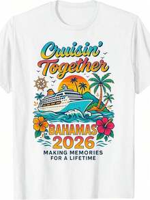 Cruising Together Bahamas 2026 White T-Shirt With Cruise Ship And Tropical Islands Design For Vacation, Travel And Souvenir Gift - 白色 - 查看 10