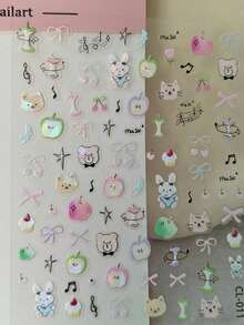 1pc Cute Bear Rabbit Stickers Holographic Shell Pattern Decals For Scrapbook Diary Laptop Phone Case DIY Craft Decoration - Multicolor - View 6