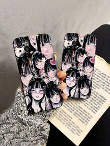 Collage brillante de chica anime rosa y negrofunda de teléfono Fundas compatibles con ,Apple,VIVO,OPPO,,, y Honor.Fabricadas en silicona TPU,ofrecen protección contra golpes y caídas.regalos para mamá - Negro - Ver 4