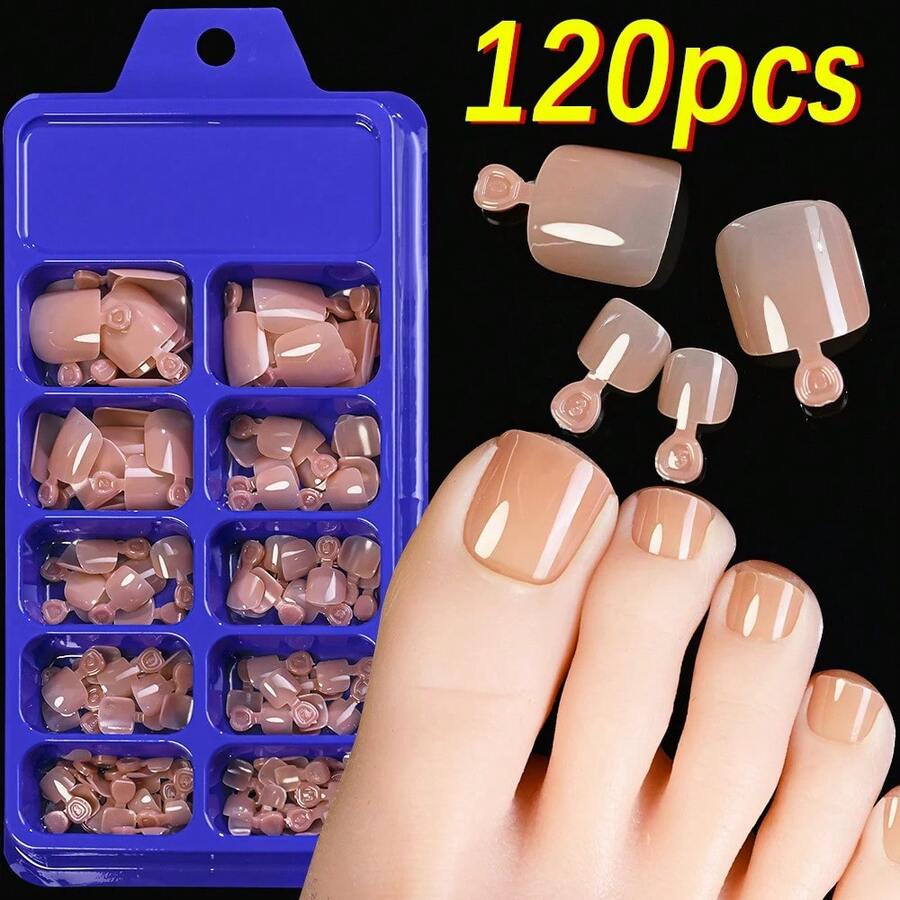120-Piece French Manicure Set In 9 Colors, Short Square Style, Full Coverage Press-On Nails In Summer Pink And Glossy Brown. - Dusty Pink - View 1