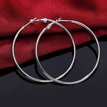 925 Sterling Silver Round Earrings, Elegant Dangle Earrings For Wedding Promises, Fine Hoop Earrings, Simple And High Quality, Versatile For Women. - 杏色 - 查看 1