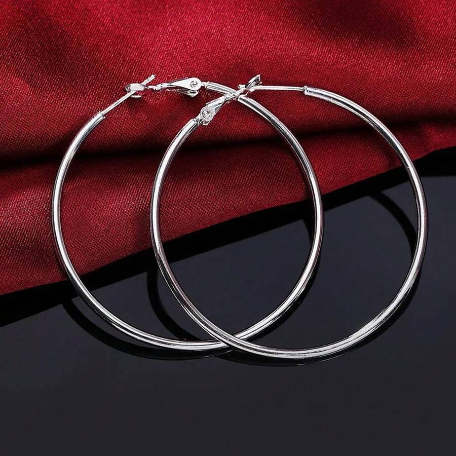 925 Sterling Silver Round Earrings, Elegant Dangle Earrings For Wedding Promises, Fine Hoop Earrings, Simple And High Quality, Versatile For Women. - 杏色 - 查看 1