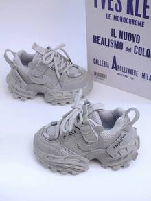 Fashionable, Comfortable, Versatile, Lightweight Children's Sports Shoes, Anti-Slip & Durable, Campus Style, Solid Color Sports Design, Molded Insole, Stable Fit, Suitable For Daily Wear - Grey - View 3