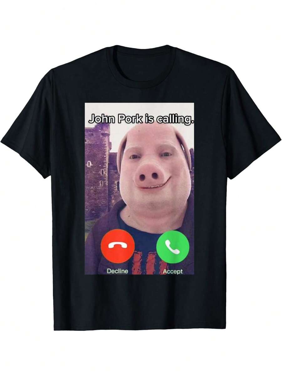 100% Cotton John Pork Is Calling T-Shirt - 黑色A - 查看 1