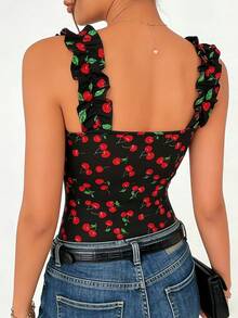 Top corto de mujer con camisola de flor de cerezo, nuevo colección primavera verano 2026 - Negro - Ver 2