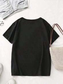Personalized Watermelon Print Camisole, Cute For Summer, Casual Short-Sleeved Sports Top For Spring And Summer, Women's Clothing. Suitable As A Gift. Women's T-Shirt. Blouses > Elegant. Boho Chic. Soft, Breathable, And Comfortable Women's Top, Ideal For Spring, Summer, And Autumn, Perfect For Vacations, Travel, And Everyday Wear. - 黑色 - 查看 3