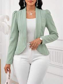 AYYSHEIN Lady Chaqueta de cuello de chal de punto corto en color gris-verde, atuendo casual de oficina para mujeres en otoño/inviernoAYY - Verde - Ver 3