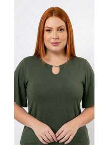 Plus Size Shirt Women's Blouse - Verde militar - Ver 2