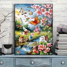 1件 DIY 5D 鑽石畫套件 蝴蝶與花卉圖案 - 圓形全鑽藝術馬賽克手工藝，居家牆面裝飾，無框 - 無框 - 查看 3