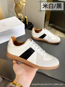 Zapatos casuales unisex, talla 36-45, zapatos casuales de mujer y zapatos deportivos de hombre, zapatos planos de suela blanda con cordones, zapatos cómodos y livianos de hombre para uso diario, de corte bajo,,,,,Zapatillas de entrenamiento retro alemanas 2026, nuevas zapatillas blancas de cuero genuino para hombre, con cordones, punta redonda, suela plana, zapatillas deportivas casuales para parejas. - blanco roto/negro - Ver 13