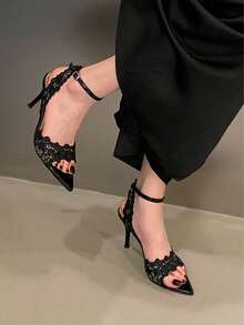 Giày sandal cao gót mũi nhọn quai buộc dây thời trang mới năm 2026 dành cho nữ, thích hợp cho mùa hè. - màu đen - Xem 2