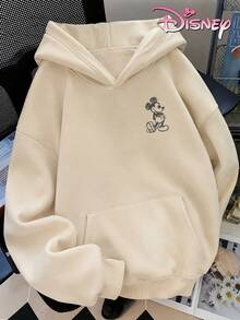 Disney Women's Loose-Fitting Hooded Sweatshirt With Sketch-Line Mickey Mouse Print On The Front And Back. Simple And Artistic Style, Comfortable And Versatile For Everyday Wear, Suitable For Various Occasions. - 杏色 - 查看 4