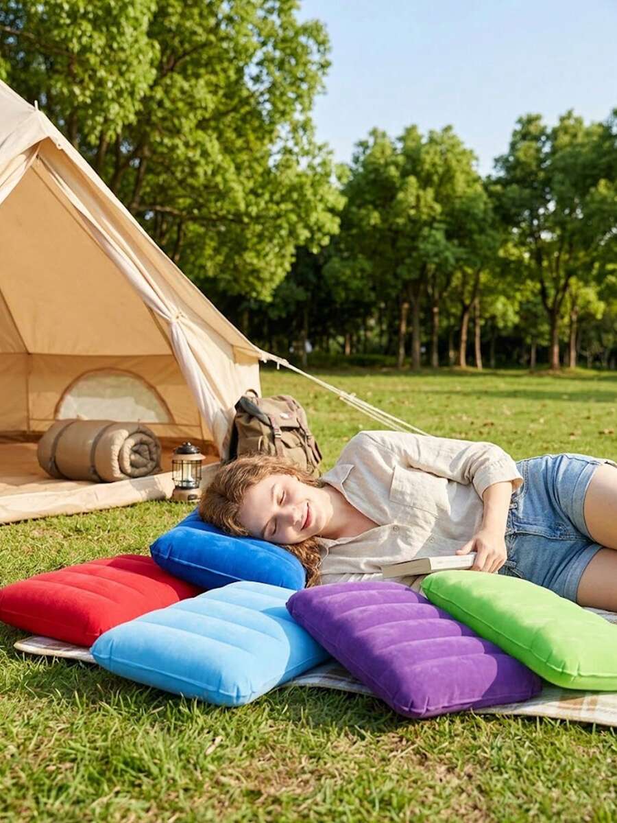 Premium ergonomisk camping- och vandringskudde med ultralätt mikrofiberbeläggning, ultralätt uppblåsbar resekudde med flockad yta för ryggsäcksresenärer, perfekt för utflykter under examenssäsongen, nödvändig campingutrustning