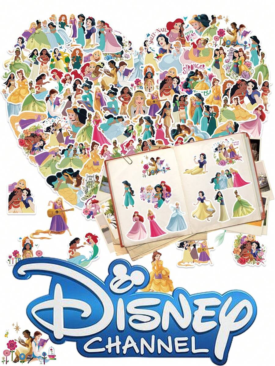 Disney | 102 Miếng Dán Vinyl Hình Công Chúa Dễ Thương Belle, Cinderella, Tiana, Ariel & Jasmine, Hình dán nhân vật hoạt hình cho Laptop, Bình Nước, Sổ Lưu Niệm, Sổ Kế Hoạch & Văn Phòng, Đồ Dùng Cho Tiệc Sinh Nhật, Giáng Sinh - 1 Set - Xem 1