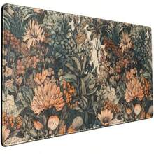 Tapete de computadora estético bohemio de flores silvestres grande, alfombrilla de mouse para juegos, tapete para teclado XXL, accesorios de computadora de oficina para mujeres, con bordes cosidos - Plantas oscuras estéticas - Ver 1