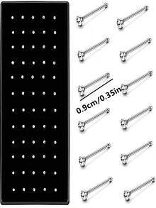 60pcs Personlized White Diamond Nose Stud, Stainless Steel Straight Rod & Inlaid Diamonds, Suitable For Both Men And Women - White - View 5