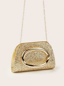 REMANLAND Women's Evening Clutch Bag, Gold Shiny Fashion Sequin And Round Metal Ring Decoration. Can Be Used As A Portable Makeup Bag, Crossbody Bag, Wallet And Envelope Clutch, With Detachable Metal Chain. Suitable For Attending Balls, Wedding Season, Parties, Holiday Gatherings, Carnivals, Christmas And Halloween, It Is A Great Gift Choice. - Gold - View 3