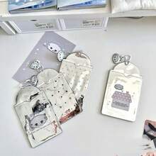 1 pieza Llavero porta-fotocarta espejo plateado Y2K, marco de foto acrílico con patrón de ángel & estrella para tarjetas de ídolos de 3", colgante protector de fotocarta estético con cadena de cuentas para decoración de mochila & colección de fans, vuelta a la escuela - Funda para tarjeta - Ver 4