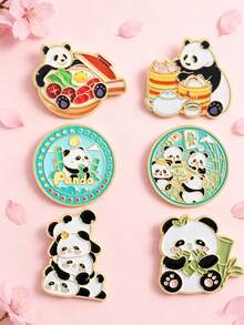 6 Pcs/Set Cartoon Multi-Style Panda Patterned Metal Brooches For Women, Can Be Used As Bag Pins And Clothing Accessories, Versatile For Daily Wear. - Multicolor - View 5