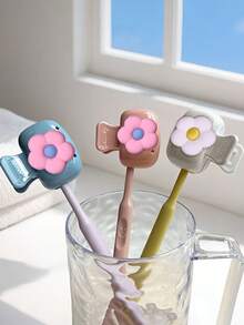 Estuche portátil para cepillo de dientes con diseño floral, blanco transparente y rosa transparente, caja de almacenamiento de cepillo de dientes para viajes, clip protector portátil para cabezal de cepillo de dientes, clip de almacenamiento de cepillo de dientes, cubierta protectora de cepillo de dientes, protege el cabezal del cepillo de dientes - Multicolor - Ver 10
