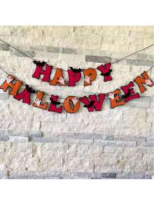 9.84英尺「Happy Halloween」字母橫幅花環－毛氈招牌橫幅附幽靈與蝙蝠，萬聖節派對裝飾橫幅，紙製幽靈橫幅，幽靈木珠花環，壁爐裝飾懸掛橫幅，壁爐架懸掛裝飾品 - 多款 - 查看 3