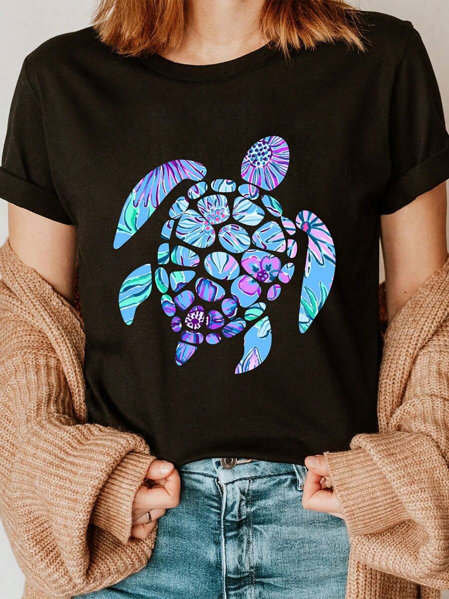 Camiseta de mujer para primavera y verano - Negro - Ver 1