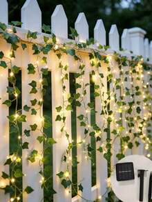 1pc 10m/32.8ft 100LED Solar Powered Artificial Ivy Leaf String Lights, Solar Ivy Leaf String Lights 100/50/20LED, 8 Lighting Modes, Light Sensor Auto On/Off, 8 Hours Solar Charging, Natural Bohemian Style, Green Ivy Pattern - Solar-powered Green Leaves - View 2