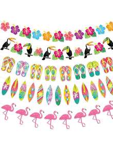 1pc Hawaiian Style Floral Decorative Banner, Suitable For Wedding, Birthday, Holiday, Summer Beach, Bar Pool Party And Flag Decoration, Summer Beach Party Decor, Photo Prop - One Size Fits All - View 5