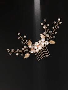 1pc Romantic Luxury Bridal Hair Accessory, Pearl & Rhinestone Alloy Hair Comb, Silver Color - 63478 - View 3