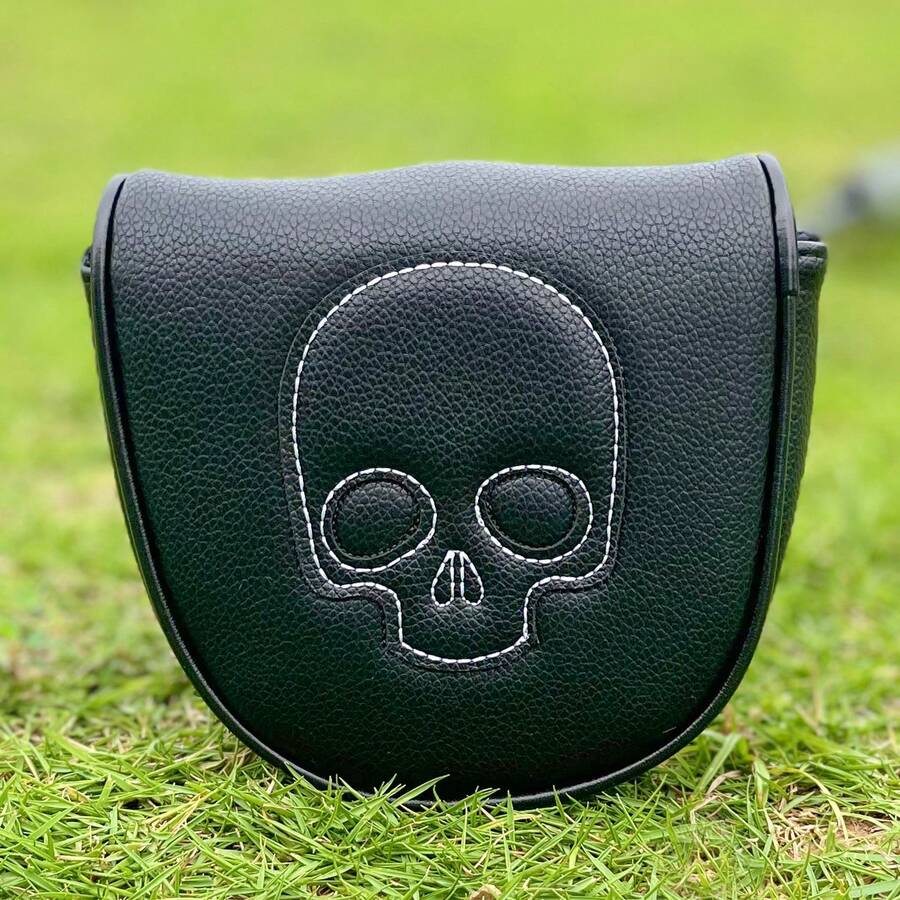 1PC A-Style Skull Pattern Golf Putter Cover, Cute Fashion Cartoon Design, PU Wear-Resistant Material, Magnetic Closure, Universal Golf Club Protective Sleeve - Multicolor - View 1