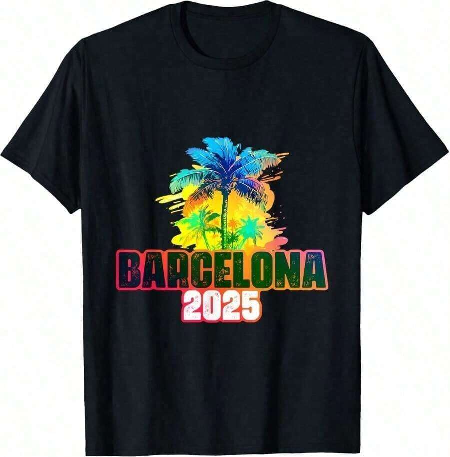 Men's Graphic Tees, Men's Barcelona 2026 Graphic Tees, Colorful Festive Slogan T-Shirt, Summer Clothing Style, Father's Day, Graduation, Independence Day, For Men, Summer Clothing Style, Father's Day, Graduation, Independence Day, For Men - Noir 10 - 查看 1