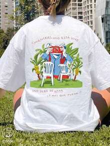 Bunny 'DtMF', Fun Puerto Rican Print, Women's Loose T-Shirt 100% Cotton, Summer Clothing, Plus Size Summer Top, K-Series, Cotton Tops, Women's Clothing, Women's Summer Clothing, Knitwear, Party Dresses, Women's Plus Size Clothing, Women's Loose Crew Neck Top, Best Friend Dresses, Vacation Clothing, Casual Activewear, Dressy Tops, Women's Sportswear, Women's Tops, Women's Promotional Clothing, Unisex, Teen Clothing, Basic T-Shirt, Women's Summer Clothing, Soft And Comfortable, Summer, Winter, Spring, Festival, Eid Al-Fitr, King's Day, Mother's Day, Parties, Beach, Weddings, Graduation Ceremonies, Gym, Elegant, Casual, Vacation, Sports, Luxury, Formal, Ruffles, Polka Dots, Tassels, Floral, Graphic, Leopard Print, Women's Summer Outfit - White - View 3