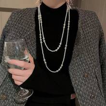 1pc White Multi-Layer Gradient Pearl Necklace, Vintage Gentle Versatile, Daily Wear & Party Accessory, Anniversary Gift - White - View 5