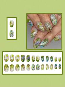 24 pezzi Adesivi per unghie stile campagna, design floreale e cottage con pittura ad acquerello ovale, facili da applicare, adatti per appuntamenti, feste, raduni, uscite. Il set include 1 pezzo di smalto gel per unghie e 1 pezzo di lima per unghie, cura essenziale per unghie primavera/estate - Multicolore - Visualizzare 2
