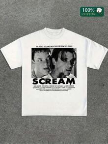 Nuevas llegadas de verano 2026: Camisetas creativas de diseño único Y2k para Halloween, con estampado de póster vintage de la película Scream, cuello redondo, manga corta, camisetas de moda para el verano, regalos para las fiestas. Diseños creados específicamente para el Día del Papa, exclusivos para el Día de la Independencia y la Declaración de Independencia, una camiseta de moda para hombre para el verano. - Blanco - Ver 8