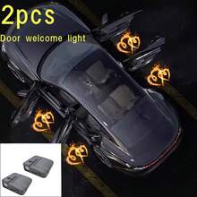 2Pcs Fire Heart Pattern Car Door Welcome Lights, Wireless LED Projector Courtesy Lamps, No-Drill Door Shadow Lights, Universal Fit For Most Vehicles, Battery-Operated (Batteries Not Included) - Flame Heart - View 1