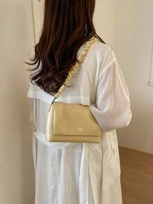 2026春季新款素色肩背腋下包，大容量褶皺雲朵包女款 - 黃色 - 查看 4