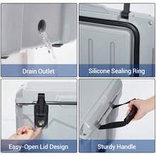 Ice Retention Hard Sided Cooler Extra-Thick Foam, Cool Riser Tech, T-Latches, Stainless Handles, - KUER-c-35 Cool Gray - View 3