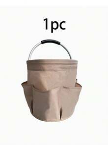 Foldable Round Picnic Storage Basket With Multiple Pockets, Portable Canvas Organizer Tote Bag With Handles, Practical For Gardening, Camping, Picnic, Cleaning, Garage, Tool Storage - A - View 10