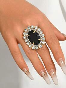 1pc Elegant Geometric Oval Crystal Ring For Women - Multicolor - View 1