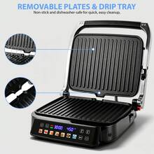 Sandwich Maker/Breakfast Maker With LCD Display, 1500W Power Dishwasher Removable Plates 180° Opening And Closing Ideal For Home Dorm Gatherings And Parties - Black - View 5