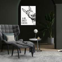 Arte de pared con ilustración de burro divertido 2D plano, 2D plano, 2D plano, 1 pieza, con marco de madera maciza, sin instalación, decoración de pared, estilo moderno de granja rústica nórdico, adecuado para dormitorio, sala de estar, oficina, regalo de inauguración de la casa - Enmarcado - Ver 2