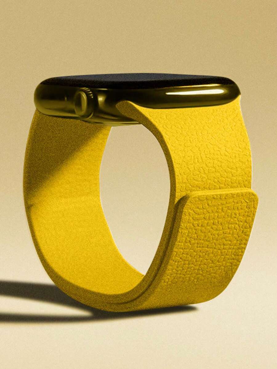Huastonband 1件黃色荔枝紋理矽膠錶帶，兼容系列，適用38mm/40mm/41mm/42mm/44mm/45mm/46mm/49mm，時尚創意設計，柔軟舒適，磁吸扣設計，適合戶外運動、瑜伽、健身，男女通用智慧手錶配件