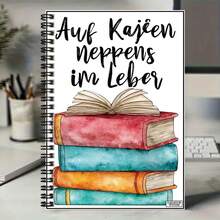 1pc Nordic Style Artistic Spiral Notebook, Cover Illustrated With Colorful Books And Open Pages, Decorated With German Artistic Text. 100 Pages/50 Sheets, Suitable For Work, Study, Diary Writing, Daily Planning, Graduation/Birthday Gift, Quality Choice For Notes And Presents. - C - View 4