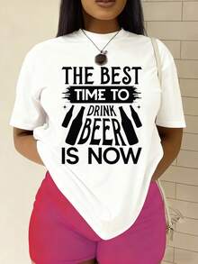 Funny Beer Lover T-Shirt For Women | Vintage Y2K Print T-Shirt - High-Density 180GSM White T-Shirt - Funny Outfit For Couples, Party Wear, Halloween Gift - Casual Everyday Top - Crew Neck With Slightly Stretchy Fabric - 白色 - 查看 7