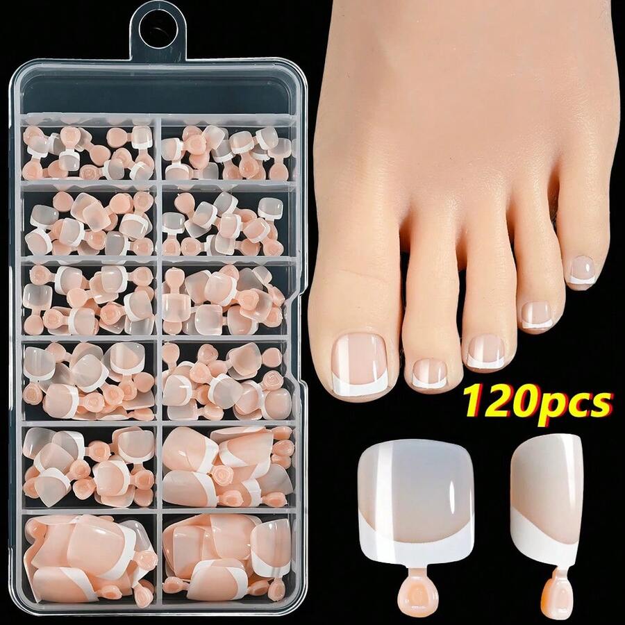 120-Piece French Manicure Set In 9 Colors, Short Square Style, Full Coverage Press-On Nails In Summer Pink And Glossy Brown. - Apricot - View 1